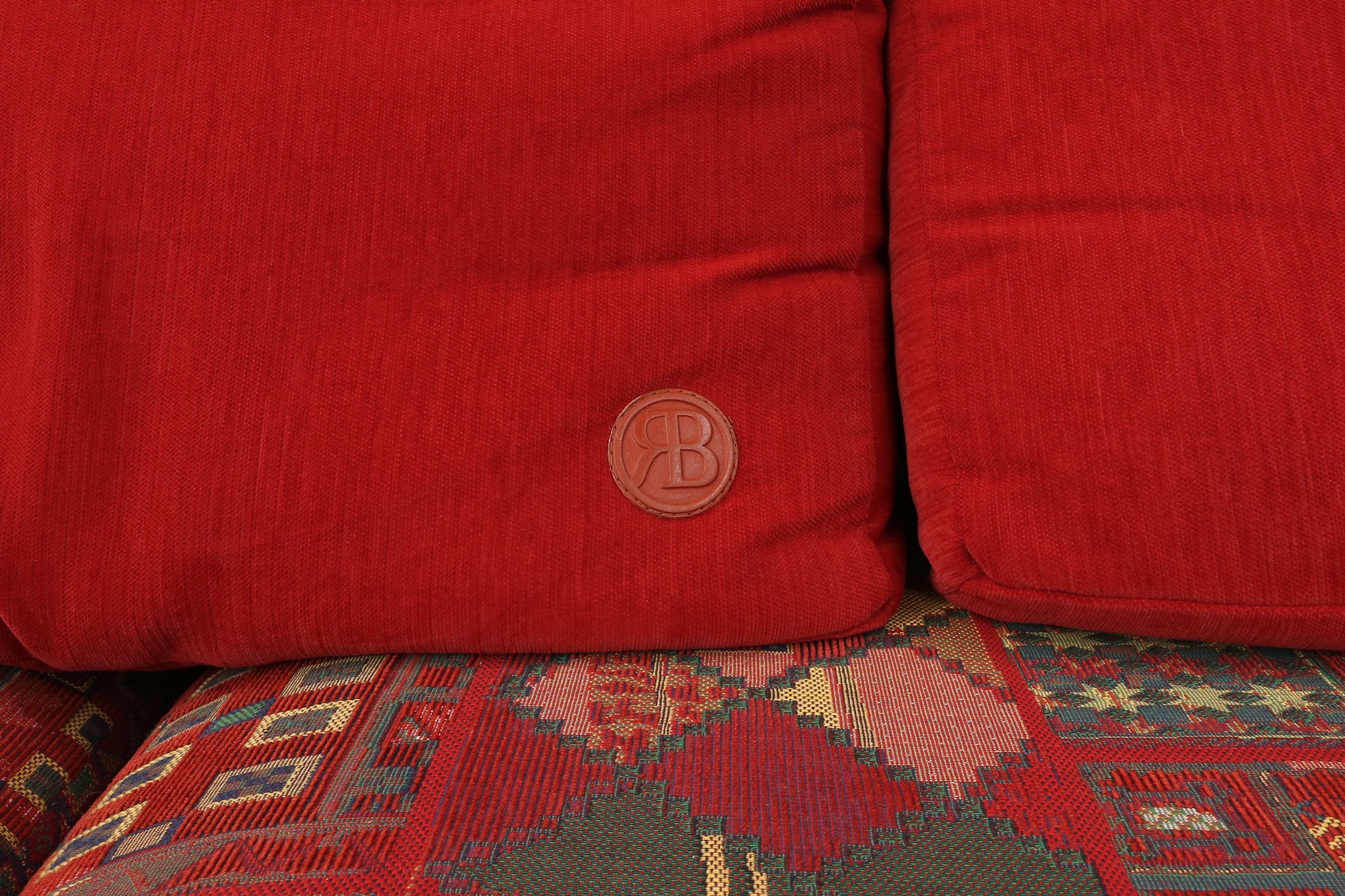 Modular Sofa in Red and Patterned Upholstery by Roche Bobois, France 1980sthumbnail